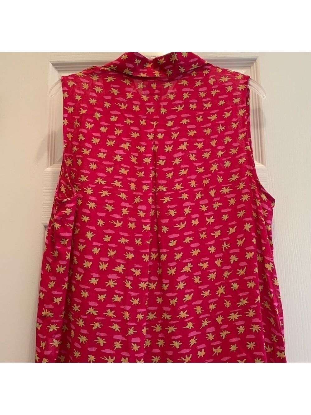 SIGRID OLSEN tropical fuchsia floral pink print summer sleeveless top blouse - Picture 6 of 7